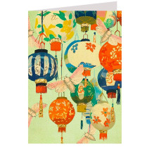 Glittered Colorful Lanterns and Moths Card ~ England